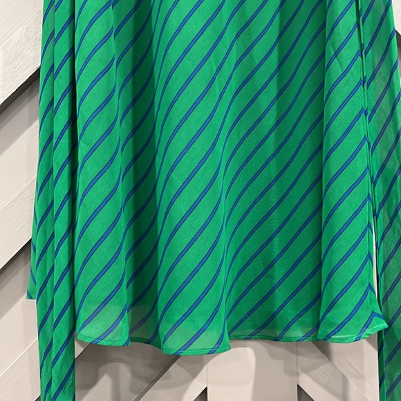 Express strapless belted royal blue and emerald green striped short dress M - Picture 2 of 10